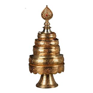 八吉祥曼扎盘修盘 家用佛具用品 尼泊尔手工铜镀金镀银雕花曼达盘