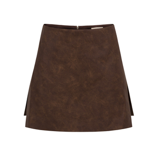 OTHERSTORE 复古棕色假两件皮质短裙女秋冬新款休闲裤裙百搭裙裤