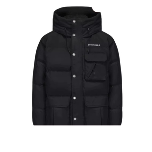Converse匡威冬季男款休闲保暖连帽简约中长款羽绒服10026917-A03
