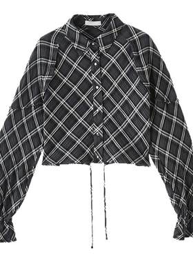 MOUSSY26秋季新品甜酷辣妹风抽绳短款长袖格纹衬衫028JSZ30-1088