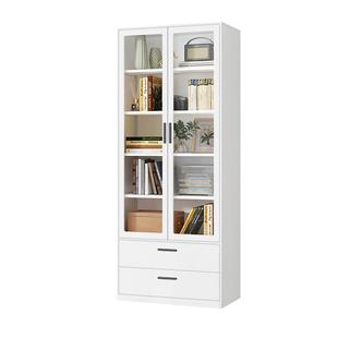 钢制玻璃门书柜奶油风轻奢铁艺家用组合书架带抽屉防尘收纳展示柜