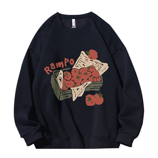 美式vibe黑色圆领卫衣男女情侣装2025新款冬季加绒外套上衣超好看