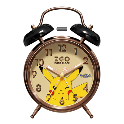 zgo宝可梦联名皮卡丘闹钟手表震动打铃学生宿舍夜光床头电子时钟