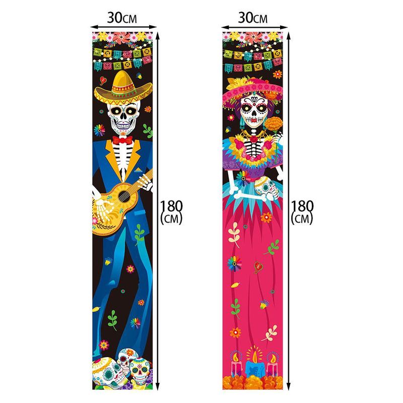 新款墨西哥亡灵节背景布门布幅装饰节条幅派对布置亡灵门前装饰挂