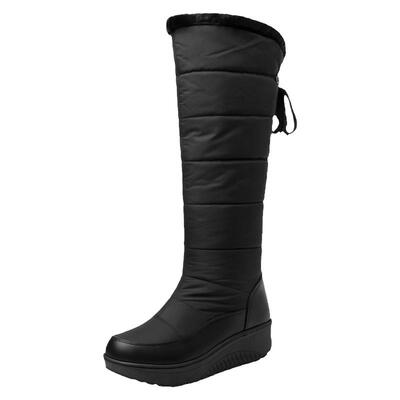 高筒雪地靴女厚底长筒女靴圆头平底加绒加厚保暖棉靴冬款大码靴子