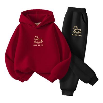 迪士尼男童冬装套装2026新款拜年服加厚保暖卫衣帅气儿童加绒裤子