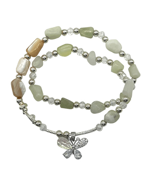 新中式绿色不规则天然石蝴蝶手串