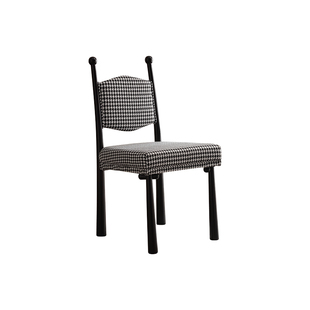 法式椅子奶油风梳妆椅实木软包餐椅轻奢餐厅靠背椅千鸟格条纹椅子