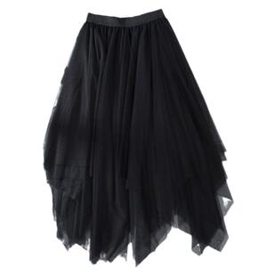 不规则春季网纱半身裙女2026中长款百搭高腰a字显瘦垂坠感纱裙子