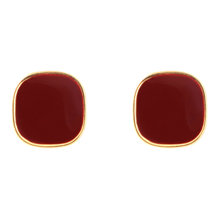 ZTX 复古港风耳夹无耳洞女简约气质法式酒红色耳饰百搭蚊香盘耳钉