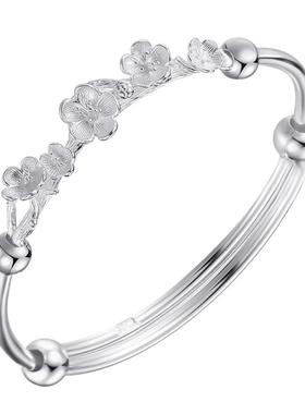 香港正生民族风女纯银梅花手镯