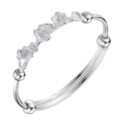 香港正生民族风女纯银梅花手镯