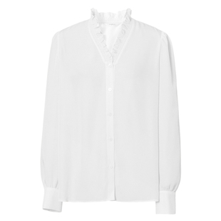 【朱珠代言】伊芙丽仿真丝亮面v领木耳边小上衣25秋新款衬衫女