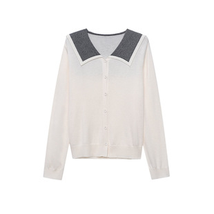 2026早春新款法式海军领针织衫女白色纽扣洋气高级感开衫毛衣外套