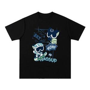 WASSUP短袖t恤男士潮牌2024新品夏季卡通国漫罗小黑透气纯棉宽松T