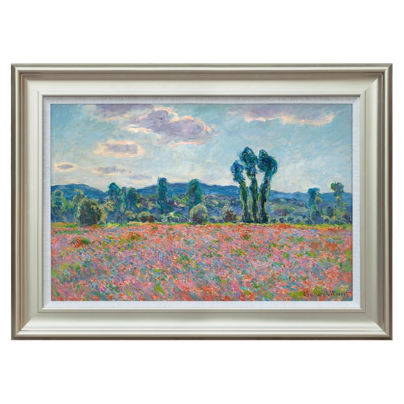 风色粉色花田莫奈卧室风景油画