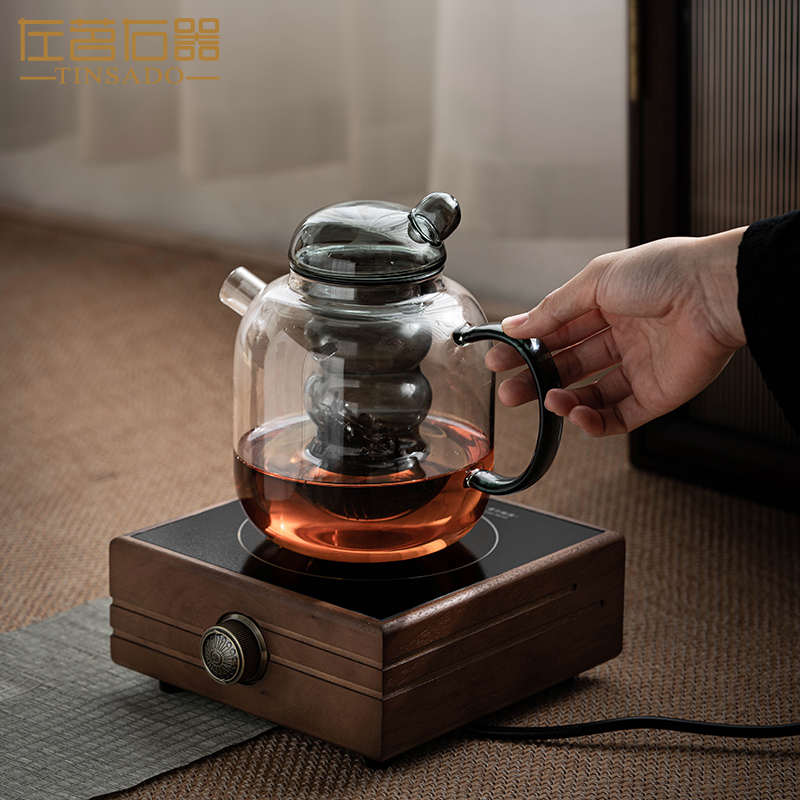 左茗右器烟灰色凉水壶茶水分离泡茶壶可加热玻璃煮茶壶烧水煮茶器