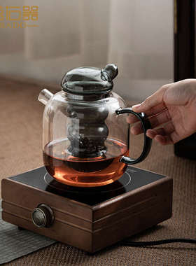 左茗右器烟灰色凉水壶茶水分离泡茶壶可加热玻璃煮茶壶烧水煮茶器