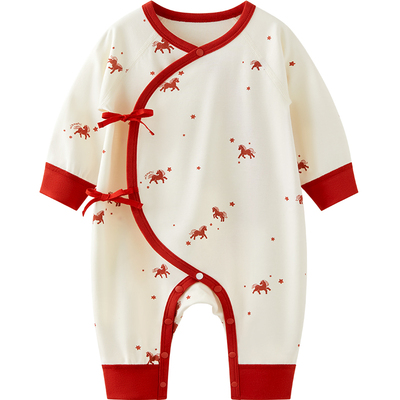 微狮牧尼马年宝宝连体衣服纯棉新生婴儿满月春夏季薄款喜庆包屁衣