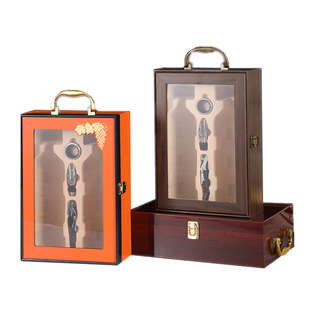 红酒包装盒礼盒2双支装烤漆盒高档皮盒葡萄酒礼品盒开窗空盒箱子