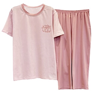 七分裤睡衣女夏季纯棉短袖薄款2026新款甜美可爱家居服套装可外穿