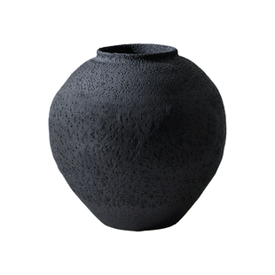 中式复古禅意黑色粗陶陶罐花瓶客厅插花陶瓷摆件酒店样板间装饰品