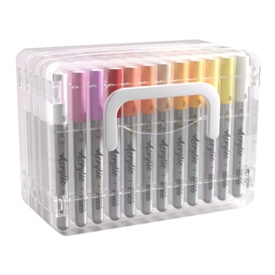 尖头丙烯马克笔软头博主款直液式高颜值小学生美术专用120叠色便宜水彩笔不透色84可水洗大容量细头48色画笔