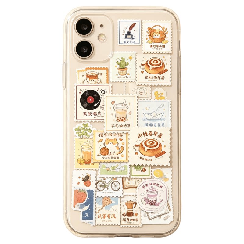 50张手绘风卡通贴纸邮票风手机壳