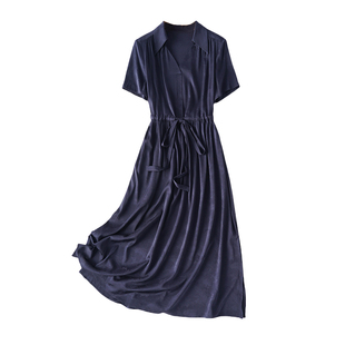 缎面真丝连衣裙中长款收腰纯色显瘦优雅气质2026夏新款桑蚕丝女裙