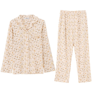 顶呱呱睡衣女春夏纯棉薄款长袖家居服休闲开衫顶瓜瓜全棉居家服女