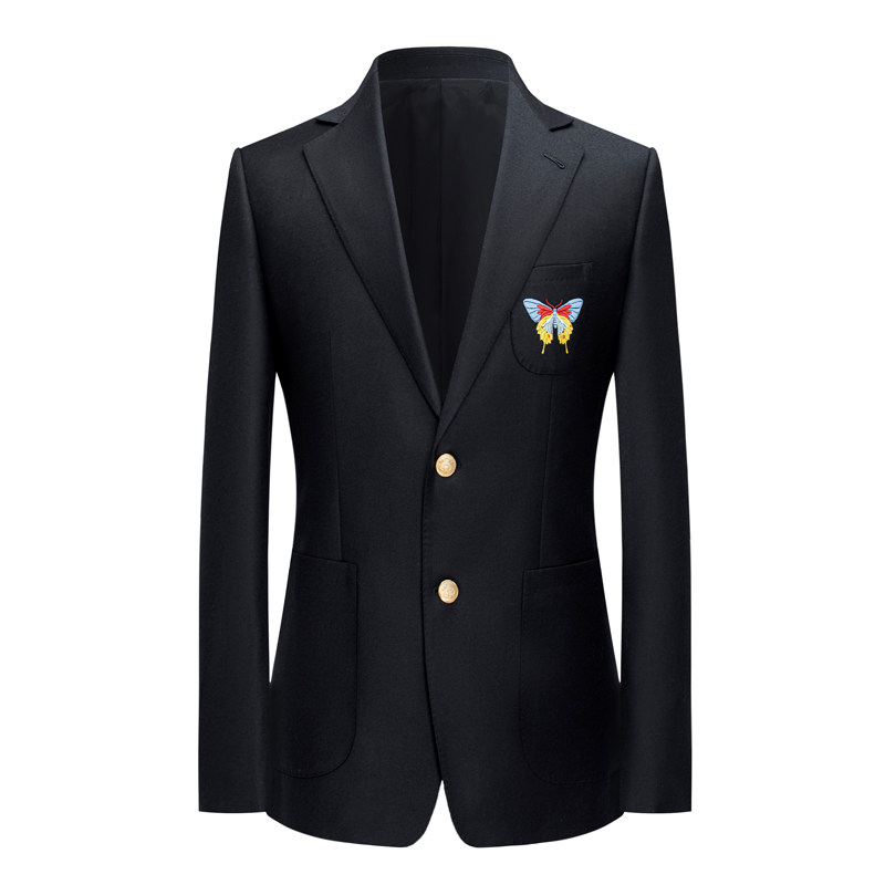 刺绣本派春秋休闲修身西服上衣手工制作