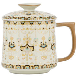 榜盛汝窑办公杯带盖马克杯陶瓷泡茶杯个人专用高档喝水杯子