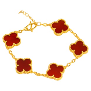 2026新款金包银红色四叶草手链女轻奢百搭红玛瑙石手饰百搭款链条