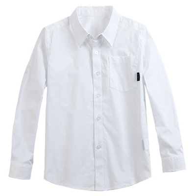 伊顿同款儿童白衬衫男童长袖纯色纯棉打底白色衬衣全棉小学生校服