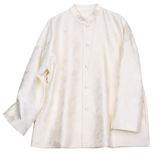 菲伊唐秋新品仿丝毛提花对襟唐装女上衣新中式复古改良立领短外套