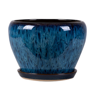孔雀蓝陶瓷花盆带托盘特大号创意室内君子兰发财树蝴蝶兰吸水透气