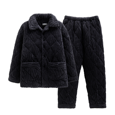 男夹棉简约冬季加厚保暖睡衣套装