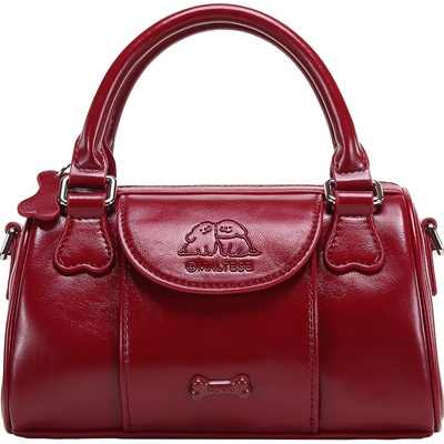 TOUTOU线条小狗波士顿保龄球包手提斜挎包红色订婚结婚包生日礼物