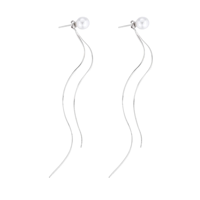 韩国时尚简约长款珍珠流苏耳环