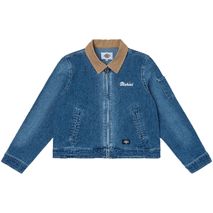 Dickies帝酷适25女式复古水洗牛仔工装IKE刺绣LOGO夹克外套巴恩风