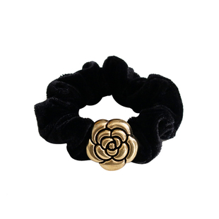 复古黑色丝绒山茶花发圈头绳2025年新款扎马尾皮筋女扎头发绳头饰