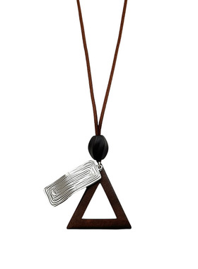 几何木质三角形吊坠毛衣链女款