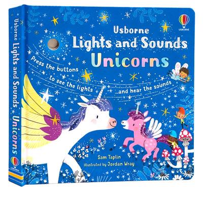 英文原版绘本 Usborne独角兽发光发音书 Lights and Sounds Unicorns 唯美插画发光装置精装纸板书 睡前读物礼物书触摸洞洞书