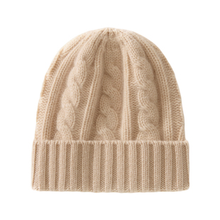 秋冬加厚100%纯山羊绒帽子男女同款纯色绞花针织包头堆堆帽冷帽