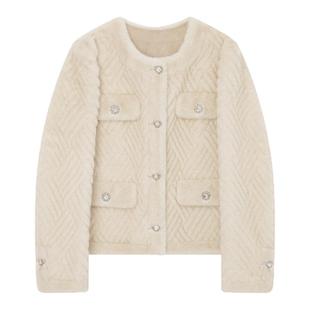 飘蕾圆领小香风短外套2025年冬季新款单排扣圆领夹克气质温柔上衣