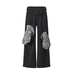 Pointless 23FW 多口袋羊毛拼接压花直筒微喇长裤