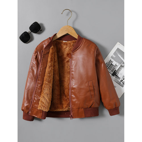 P 19299 Kids fleece leather jacket 儿童加绒加厚皮衣外套