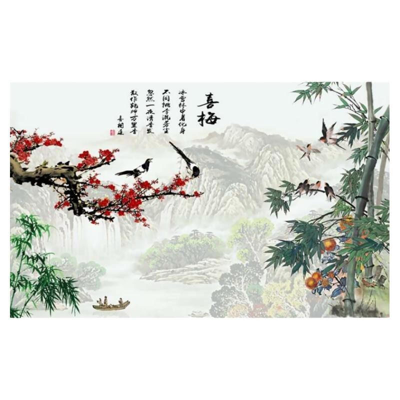 中式墙纸麻将馆国潮墙布定制