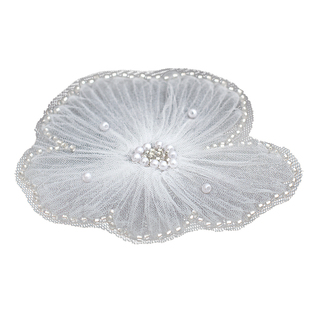 电脑珍珠绣网纱亮片蕾丝布贴盘花 闪亮手工婚纱服饰立体花朵辅料