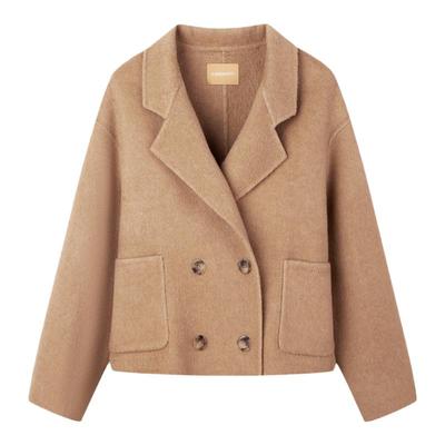 短款全驼绒大衣翻驳领小个子款